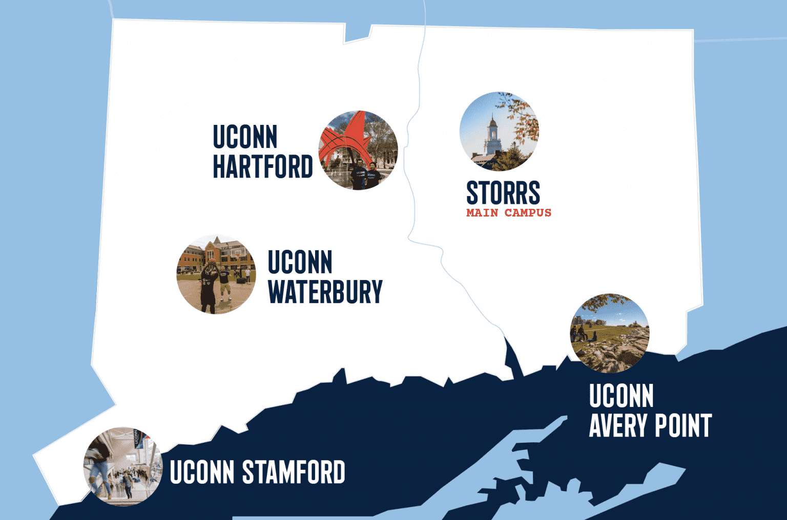 UConn map with all campuses